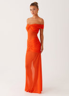 Charming Off Shoulder Maxi Dress - Orange
