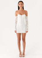 Already Know Lace Long Sleeve Mini Dress - White