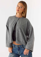 Annie One Button Cardigan - Marle Grey
