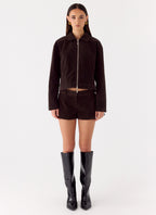 Austina Faux Suede Boxy Jacket - Chocolate