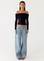 Johnny Low Rise Wide Leg Denim Jeans - Light Blue Wash