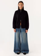 Davy Knit Zip Jacket - Black
