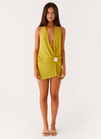 Eleanora Plunge Mini Dress - Lime