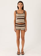 Helia Knit Top - Chocolate Olive Stripe