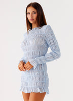Jasy Long Sleeve Mini Dress - Sky Blue