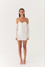 Already Know Lace Long Sleeve Mini Dress - White