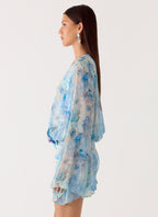 Vanish Into You Mini Dress - Aqua Paisley